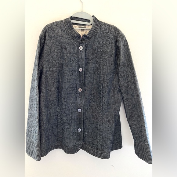 J.Jill Quilted Blue Chambray Jacket - Picture 1 of 10